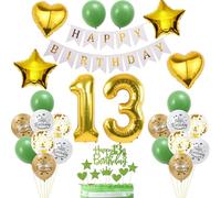 Decorazione 13 Compleanno, Palloncini Compleanno 13 Anni Verde Oro, Decorazione Torta Compleanno 13 Anni Ragazza, Palloncino 13 anni Verde Oro Bianco, Palloncini 13 Anni Compleanno Ragazza Ragazzo