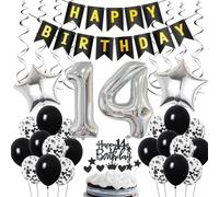 Decorazione 14° Compleanno, Decorazione 14° Compleanno Ragazzo, Deco 14° Compleanno, Deco 14° Palloncino Nero e Argento, Deco 14° Compleanno, Deco 14° Compleanno Ragazzo Ragazza