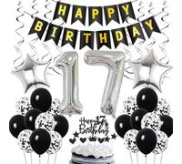Decorazione 17° Compleanno, Decorazione 17° Compleanno Ragazzo, Deco 17° Compleanno, Deco 17° Palloncino Nero e Argento, Deco 17° Compleanno, Deco 17° Compleanno Ragazzo Ragazza