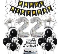 Decorazione 22° compleanno, Decorazione compleanno 22 anni uomo, Deco 22° compleanno uomo, Deco 22 palloncini neri e argento, Deco 22° compleanno uomo, Deco 22° compleanno uomo donna