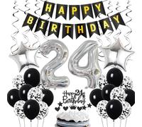 Decorazione 24° compleanno, Decorazione compleanno 24 anni uomo, Deco 24° compleanno uomo, Deco 24 palloncini neri e argento, Deco 24° compleanno uomo, Deco 24° compleanno uomo donna