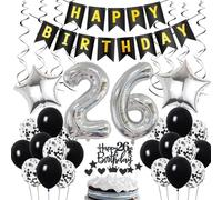 Decorazione 26° compleanno, Decorazione compleanno 26 anni uomo, Deco 26° compleanno uomo, Deco 26 palloncini neri e argento, Deco 26° compleanno uomo, Deco 26° compleanno uomo donna