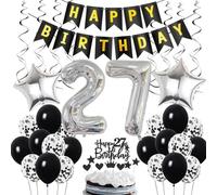 Decorazione 27° compleanno, Decorazione compleanno 27 anni uomo, Deco 27° compleanno uomo, Deco 27 palloncini neri e argento, Deco 27° compleanno uomo, Deco 27° compleanno uomo donna