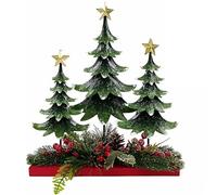 Decorazione 3 Alberi di natale in Metallo con Stelle e luci led complemento dìarredo Vischio addobbo natalizio casa 41 cm idea regalo