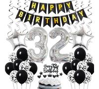 Decorazione 32° compleanno, Decorazione compleanno 32 anni uomo, Deco 32° compleanno uomo, Deco 32 palloncini neri e argento, Deco 32° compleanno uomo, Deco 32° compleanno uomo donna