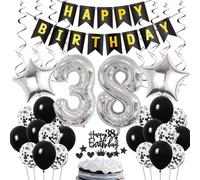 Decorazione 38° compleanno, Decorazione compleanno 38 anni uomo, Deco 38° compleanno uomo, Deco 38 palloncini neri e argento, Deco 38° compleanno uomo, Deco 38° compleanno uomo donna