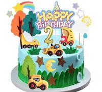 Decorazione 3D per torte per 2° compleanno, 18 pezzi, gru, escavatore, camion, cantiere, veicoli, muffin, feste, set di decorazioni per torte e cupcake, accessori per ragazzi e ragazze (numero 2)