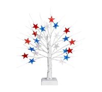 Decorazione 4 di luglio, centrotavola con luce LED, stella bianca e blu, albero luminoso per tavolo, per mensole, scrivania, comodino, casa, camera dei bambini, soggiorno, camera da
