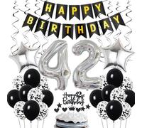 Decorazione 42° compleanno, Decorazione compleanno 42 anni uomo, Deco 42° compleanno uomo, Deco 42 palloncini neri e argento, Deco 42° compleanno uomo, Deco 42° compleanno uomo donna