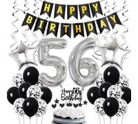 Decorazione 56° compleanno, Decorazione compleanno 56 anni uomo, Deco 56° compleanno uomo, Deco 56 palloncini neri e argento, Deco 56° compleanno uomo, Deco 56° compleanno uomo donna