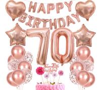 Decorazione 70° Compleanno Donna - Regalo Oro Rosa per 70 Anni - Torta e Palloncini per Festa