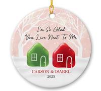 Decorazione a 2 strati in ceramica e acrilico, con scritta in inglese "I'm So Glad You Live Next to Me", ornamento artistico in vetro di mare, regalo per lui e per i suoi amici, personalizzabili con