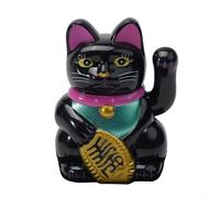 Decorazione a energia solare a forma di gatto che sventola, per ufficio, auto e feste di compleanno (Wanliang-Black)