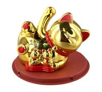 Decorazione a energia solare a forma di gatto portafortuna che sventola, aggiunge un tocco di fortuna al tuo spazio (oro)