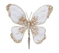 Decorazione a farfalla in flanella con paillettes glitterate multicolore per alberi di Natale e decorazioni natalizie, progettata per essere appesa leggera (bianco)
