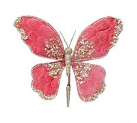 Decorazione a farfalla in flanella con paillettes glitterate multicolore per alberi di Natale e decorazioni natalizie, progettata per essere appesa leggera (rosa scuro)