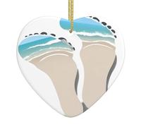 Decorazione a forma di albero di Natale in ceramica da appendere con scritta "WHJYYHD Big Footprints on the beach", facile da appendere su alberi, porte e finestre