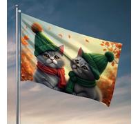 Decorazione a forma di birra con due gatti in autunno cappelli e sciarpe bandiera decorazione da parete per dormitorio ragazze universitarie decorazione balcone (60 x 90 cm)
