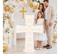 Decorazione a forma di croce con luci da 91 cm, in schiuma, per battesimo | Luci LED calde, grande croce in piedi, Mi Bautizo, Prima Comunione, Natale, Pasqua, Cresima, Religioso, Matrimonio