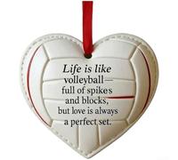 Decorazione a forma di cuore da baseball, per vacanze, con cuciture rosse e incisione per nomi, date o brevi parole commemorative (pallavolo)