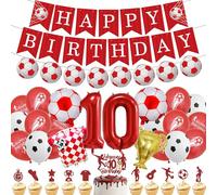 Decorazione a forma di pallone da calcio, per il 10° compleanno, per | Decorazione da calcio con striscione rosso, palloncini numero 10, per bambini di 10 anni
