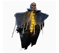 Decorazione a forma di scheletro da appendere per Halloween, teschio luminoso con occhi luminosi, per esterni, portico, scena per feste, set di decorazioni