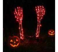 Decorazione a forma di scheletro luminoso per Halloween, 1 paio - decorazione a LED per cimitero a mano, adatta per giardini, cortili, sentieri, giardini, prati e esterni (rosso)