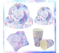 Decorazione a forma di sirena, 60 pezzi, per 20 ospiti, decorazione a forma di sirena, compleanno per bambini, ragazze, set di stoviglie con piatti di carta, tovaglioli, bicchieri