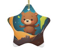 Decorazione a forma di stella da appendere in ceramica per albero di Natale, con stampa YYHWHJDE The Little Bear on the Planet, facile da appendere su alberi, porte e finestre
