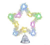 Decorazione a forma di stella per albero di Natale illuminata a LED, 24 x 20 cm, design colorato con orpelli, facile installazione con base in metallo a spirale, decorazione natalizia per casa