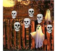 Decorazione a forma di teschio da appendere per Halloween, realistica, in plastica, con testa di scheletro, ornamento con cordino, per feste in casa, decorazione per la casa infestata (decorazione a