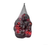 Decorazione a forma di teschio di casa infestata, 15 cm, occhi rossi | Costruzione in plastica, borsa da trasporto a rete raccapricciante, design con teschio sanguinante, dimensioni 15 cm