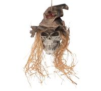Decorazione a forma di teschio di Halloween, spaventapasseri da appendere | Effetti di luce e audio, scheletro stagionato con gancio per case infestate, portici, cortili, feste e stanze a tema