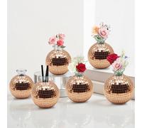 Decorazione a Forma di Vaso con Sfera da Discoteca: Vaso di Fiori per Centrotavola - Decorazione a Forma di Sfera a Specchio Vasi di Fiori per Tavolo Festa Matrimonio Decorazione per la Casa (Red)