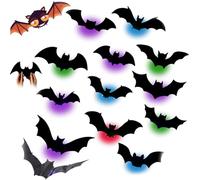 Decorazione a LED 3D con pipistrelli 3D, decorazione da parete per Halloween, con adesivi luminosi, dimensioni assortite, adesivi da parete a forma di pipistrello, per interni ed esterni, decorazioni