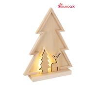 DECORAZIONE Abete renna legno naturale luce led h30 Natale natalizia shabby chic