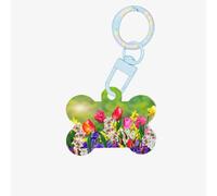 Decorazione acrilica a forma di osso di cane con stampa di fiori primaverili, targhette per animali domestici, portachiavi per cani per le vacanze per gli amanti degli animali domestici, regalo per