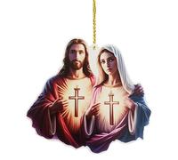 Decorazione Acrilica Famiglia Di Gesù - Addobbo Natalizio Religioso Per Auto Con Cuore | Ciondolo Resistente Per Interni, Specchietto Retrovisore E Arredamento Casa | Design Scena Natività Cristiana