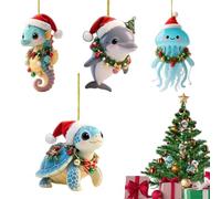 Decorazione Albero Di Natale con Animali Marini - Decorazione A Pendente In Acrilico Con Animale Marino Per Natale | 4 Pezzi Decorazioni Stagionali 2D Piatte Con Cordino Per Muro Soggiorno Balcone Gia