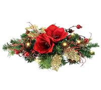 Decorazione artificiale per abete con bacche di amaryllis rosse, luci a LED, luce bianca calda, 43 x 10 x 20 cm, decorazione natalizia, decorazione dell'Avvento, funzionamento a batteria per Natale