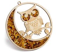 Decorazione artistica con mandala in ambra baltica fatta a mano, souvenir in vetro colorato, pietra preziosa vitrage della vita (gufo di notte)