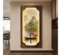 Decorazione Artistica Da Parete 3D Con Illuminazione, Quadro LED Con Cascata E Montagne, Con Vaso In Vetro E Piante Verdi Artificiali, Dipinto Decorativo In Arenaria(B,50 * 100cm)
