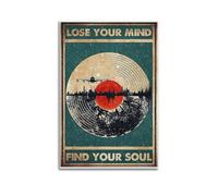 Decorazione artistica da parete a tema dischi in vinile retrò, con scritta "Lose Your Mind Find Your Soul", decorazione artistica da parete per la casa e lo spazio musicale, decorazione moderna da