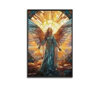 Decorazione artistica da parete con angelo della luce, stampa su vetro colorato, poster spirituale, immagine artistica da parete, moderna da appendere, 50 x 75 cm