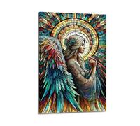 Decorazione artistica da parete con angelo in vetro colorato, poster spirituale, immagine artistica da parete, moderna decorazione da appendere, 50 x 75 cm