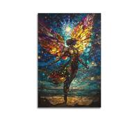 Decorazione artistica da parete con angelo in vetro colorato, stampa artistica, poster fantasy, stampa artistica su tela, decorazione moderna da appendere, 50 x 75 cm