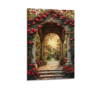Decorazione artistica da parete con arco di rose, stampa romantica, poster da giardino, immagine su tela, decorazione amorosa per soggiorno, decorazione artistica da parete moderna da appendere, 20 x