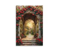 Decorazione artistica da parete con arco di rose, stampa romantica, poster da giardino, immagine su tela, decorazione amorosa per soggiorno, decorazione artistica da parete moderna da appendere, 50 x
