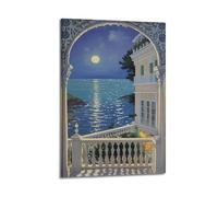 Decorazione artistica da parete con balcone al chiaro di luna, stampa romantica, poster su tela, decorazione amorosa per soggiorno, decorazione artistica da parete moderna da appendere, 50 x 75 cm