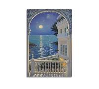 Decorazione artistica da parete con balcone al chiaro di luna, stampa romantica, poster su tela, decorazione amorosa per soggiorno, decorazione artistica da parete moderna da appendere, 20 x 30 cm
